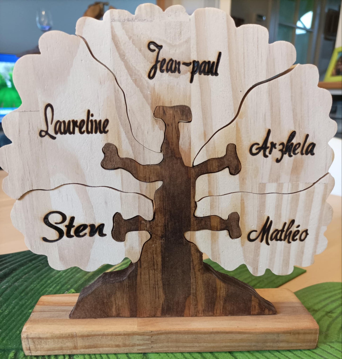 Arbre de vie personnalisé 5 feuilles - Cadeau Famille Nombreuse France - Gravure gratuite