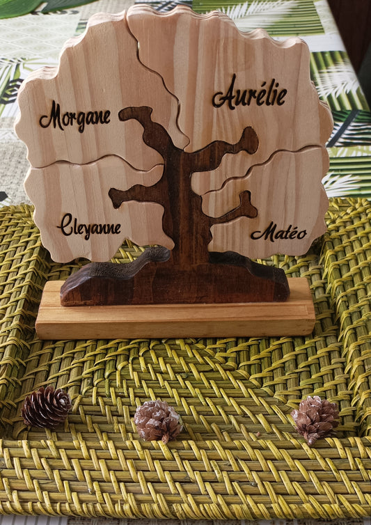 Arbre de vie personnalisé 4 feuilles - Cadeau Famille France - Gravure gratuite