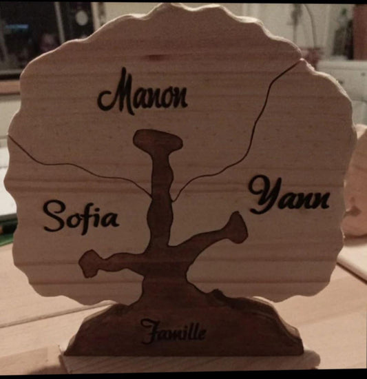 Arbre de vie personnalisé 3 feuilles - Cadeau Trio France - Gravure gratuite