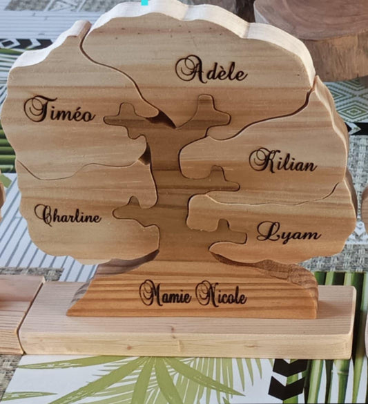 Arbre de vie personnalisé 5 feuilles - Cadeau Famille Nombreuse France - Gravure gratuite