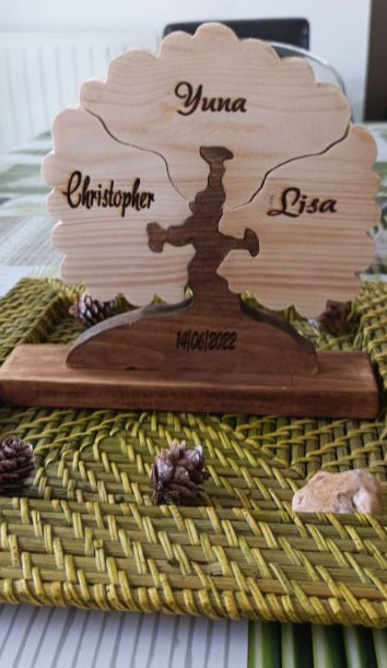 Arbre de vie personnalisé 3 feuilles - Cadeau Trio France - Gravure gratuite