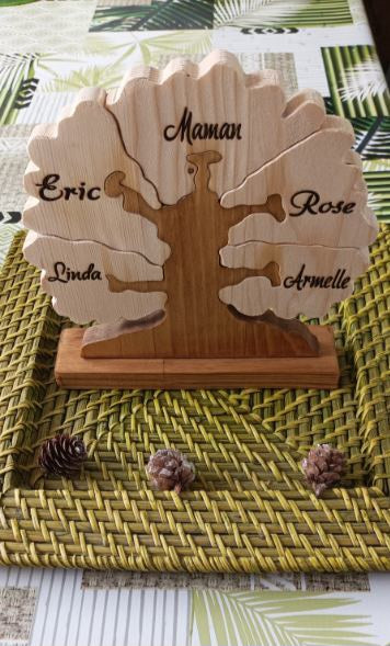 Arbre de vie personnalisé 5 feuilles - Cadeau Famille Nombreuse France - Gravure gratuite